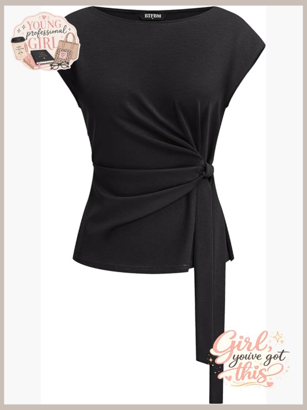 Cap Sleeve Tie Waist Blouse Dressy Casual Business Work Tops